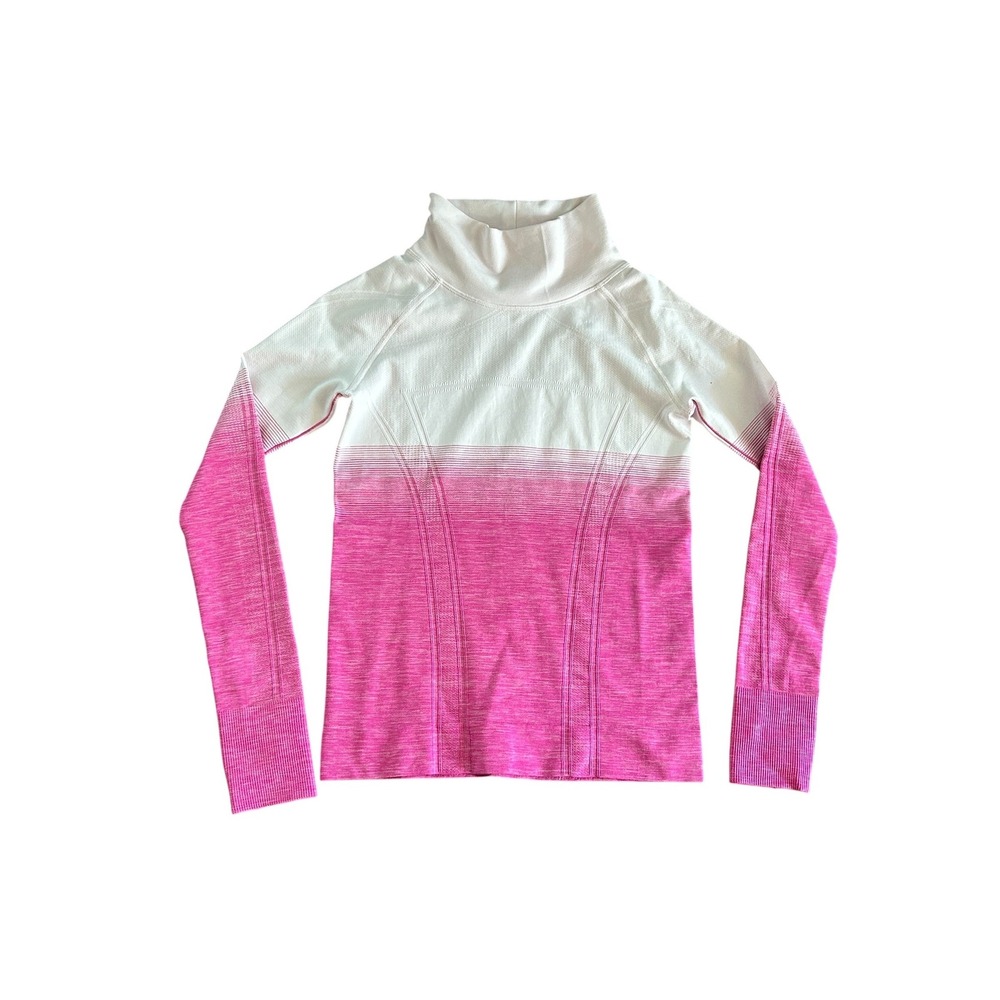 Ivivva‎ Lululemon Fly Tech Long Sleeve Top Pink White Ombre Mock Neck Girls 12